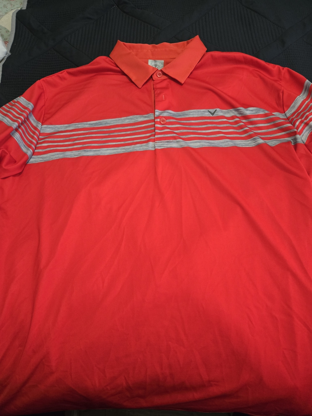 Callaway Red Polo with Gray White Stripes